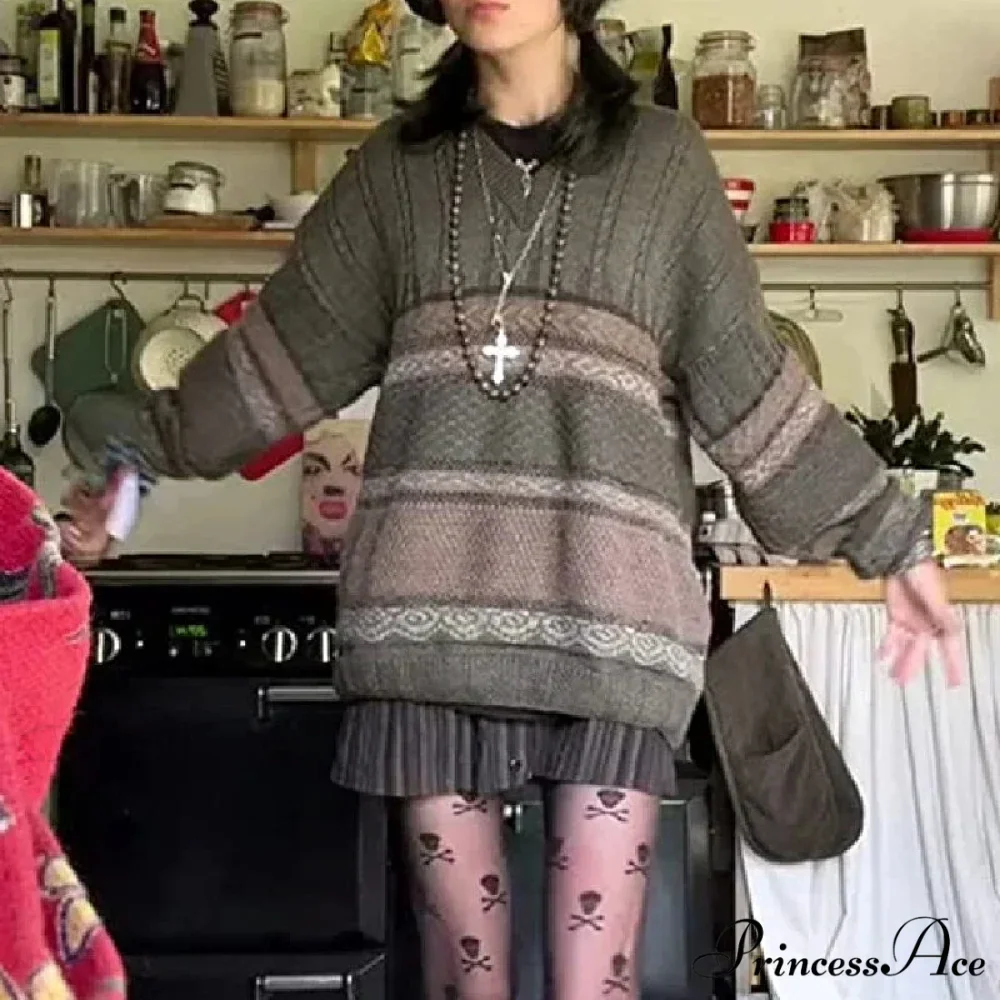 2000s Retro Striped Y2K Preppy Fashion Jumper - Image 5