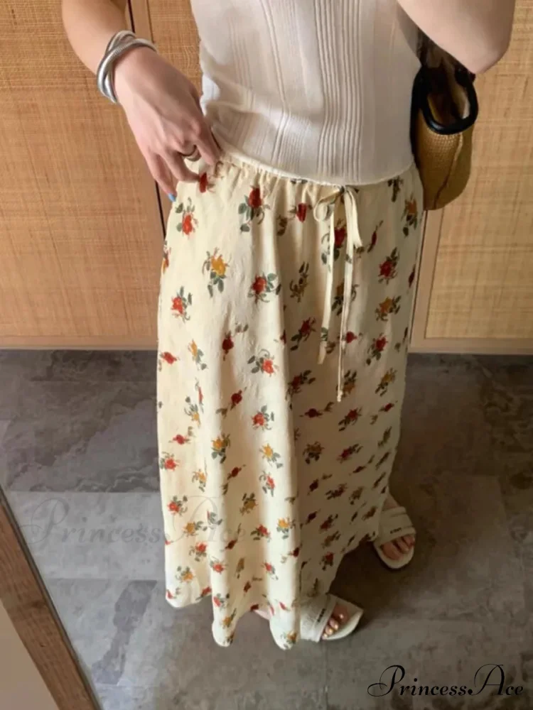 2024 Bohemian Maxi Skirt Tall Waist Flower Printed Hippie Rose Stylish - Image 2