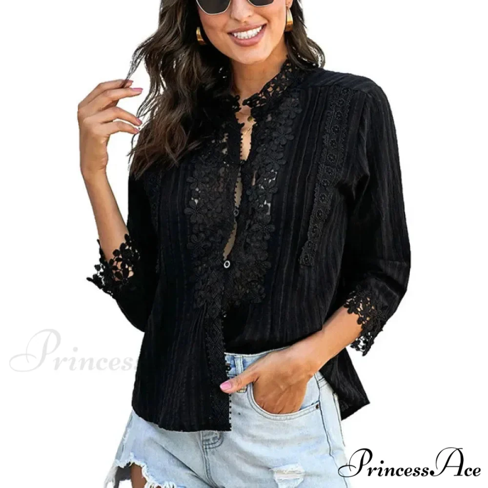 3/4 Sleeve Cotton Button V-Neck Retro Boho Top - Image 8