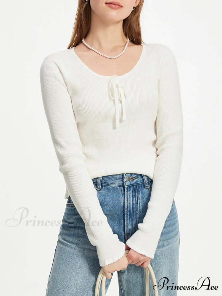 3.9% Wool U - Neck Lace - Up Slim Pullover - Image 3