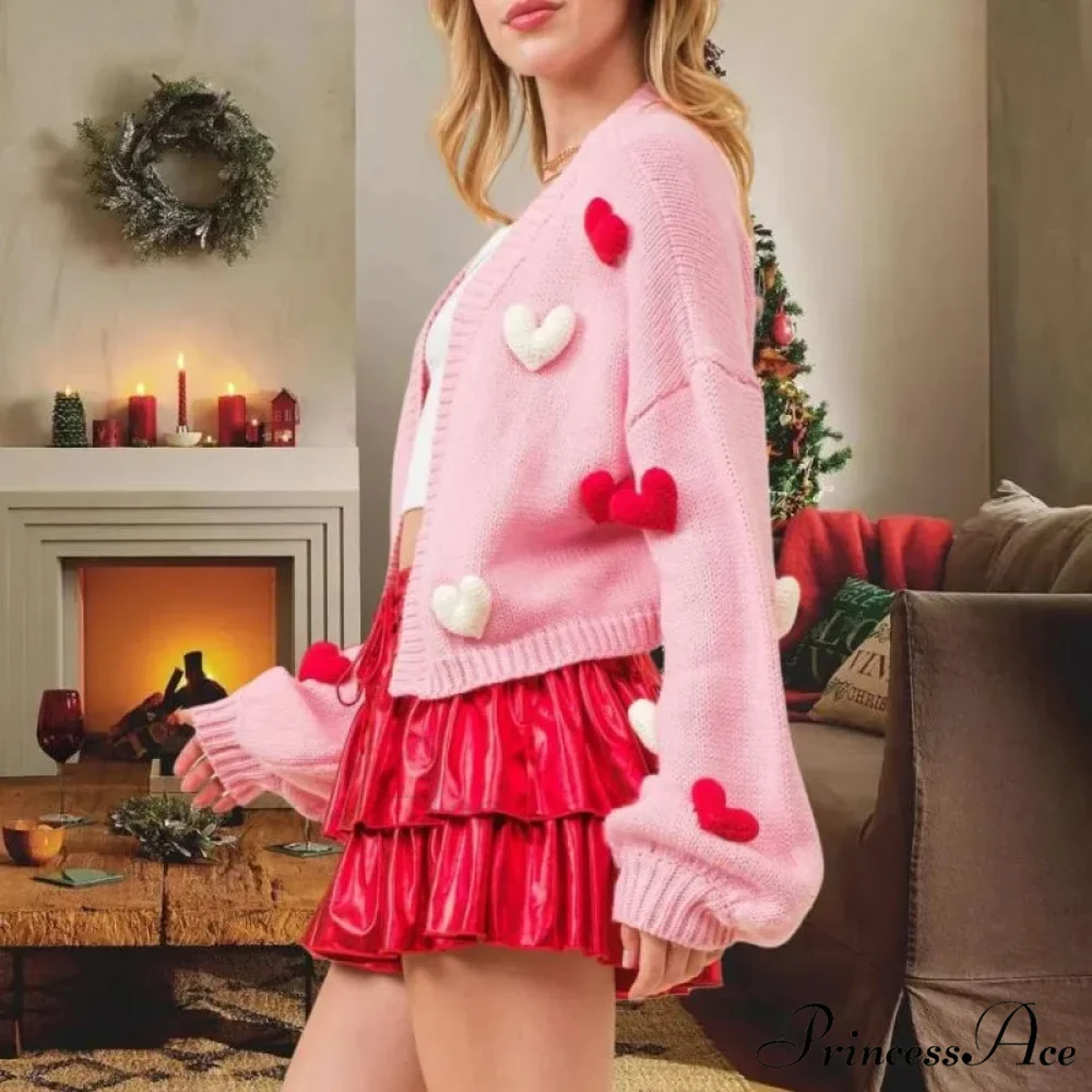 3D Affection Print Single Buttoned Knit Cardigan - Image 2