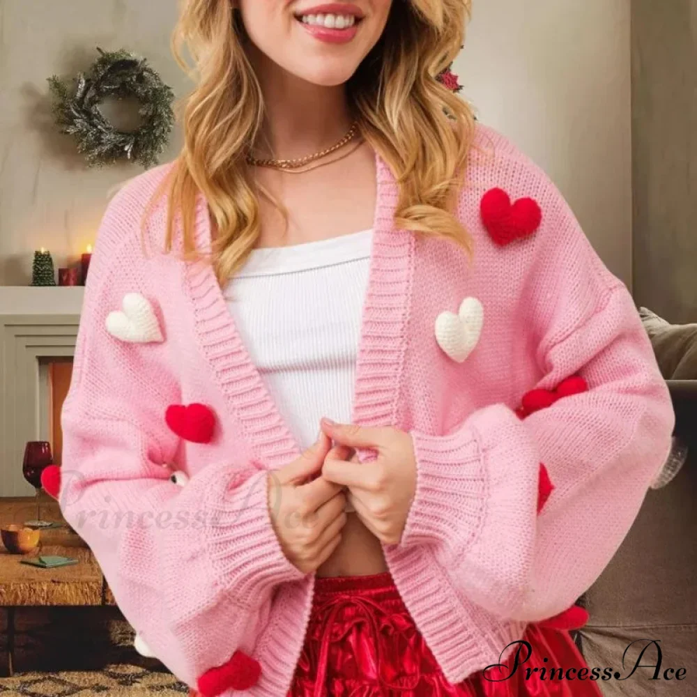3D Affection Print Single Buttoned Knit Cardigan - Image 3
