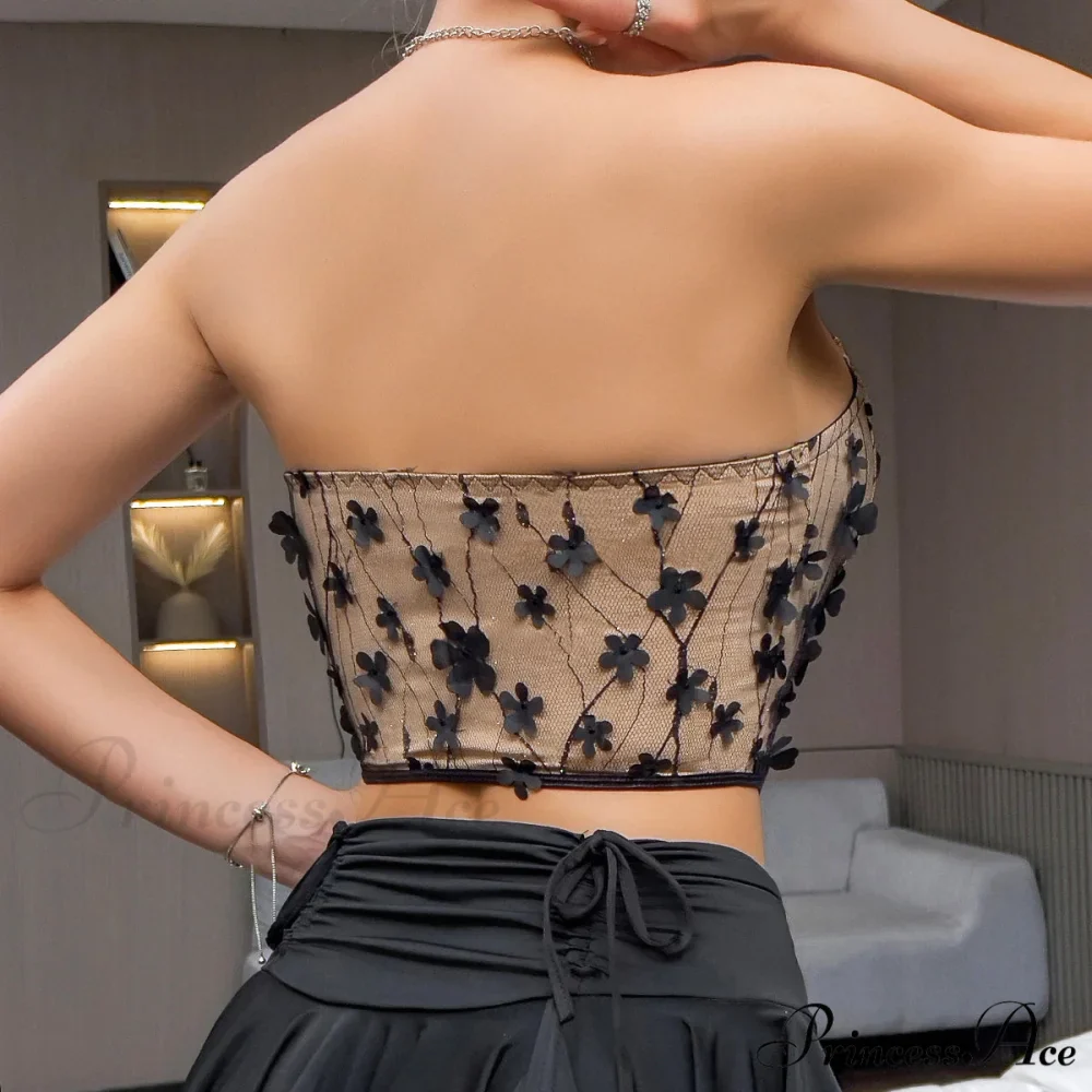 3D Blooming Retro Fishbone Corset Trim Crop Top - Image 2