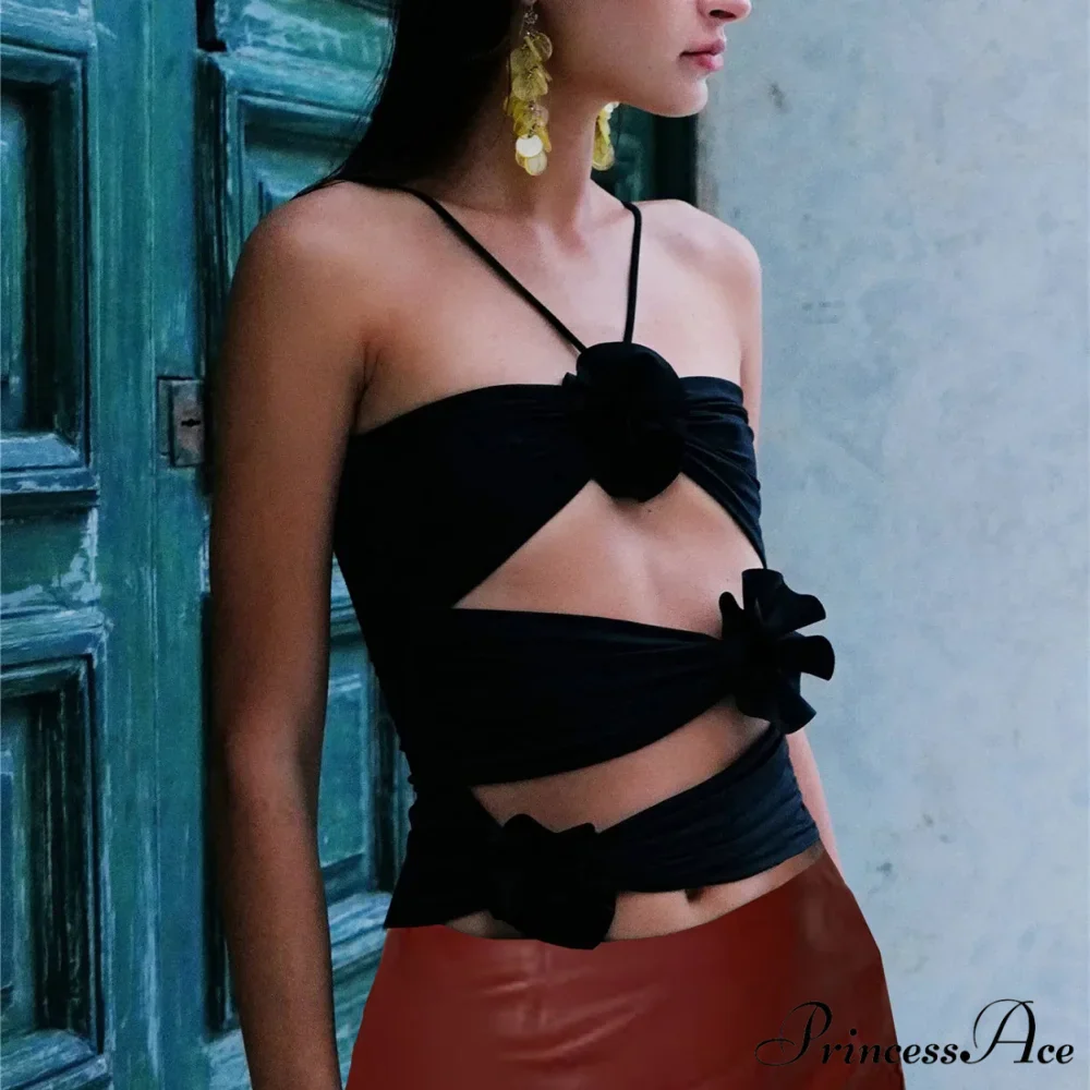 3D Blooming Strap Halter Bodycon Crop Top - Image 4