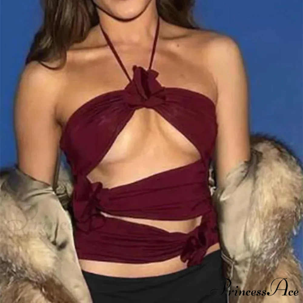 3D Blooming Strap Halter Bodycon Crop Top - Image 5