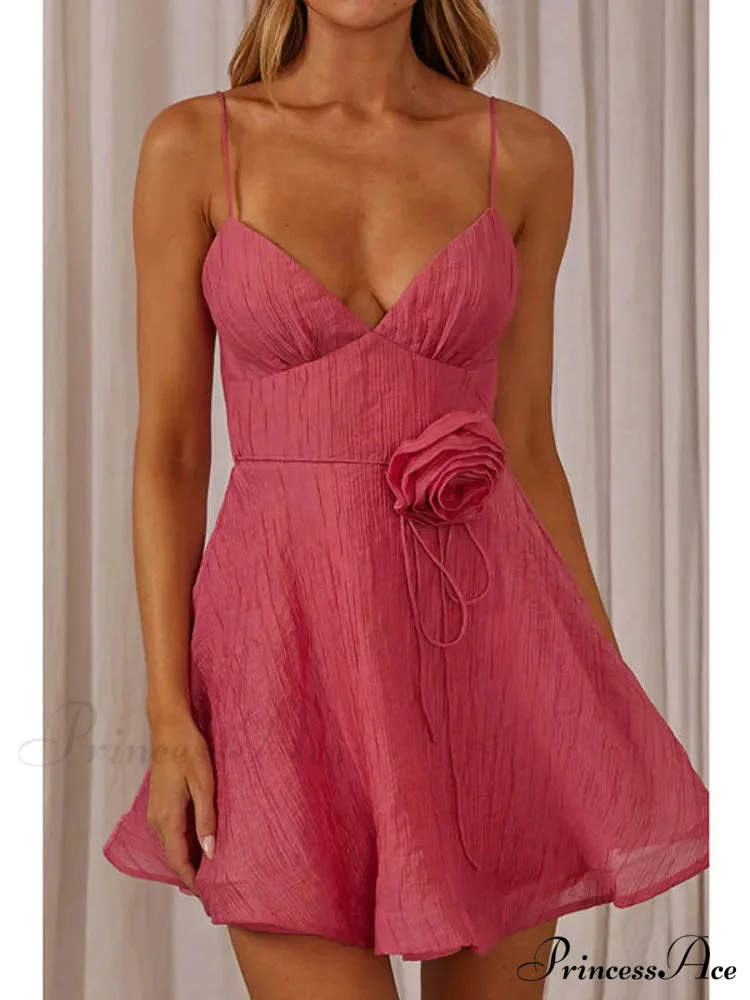 3D Blooming V-Neck Short Dress - Image 2