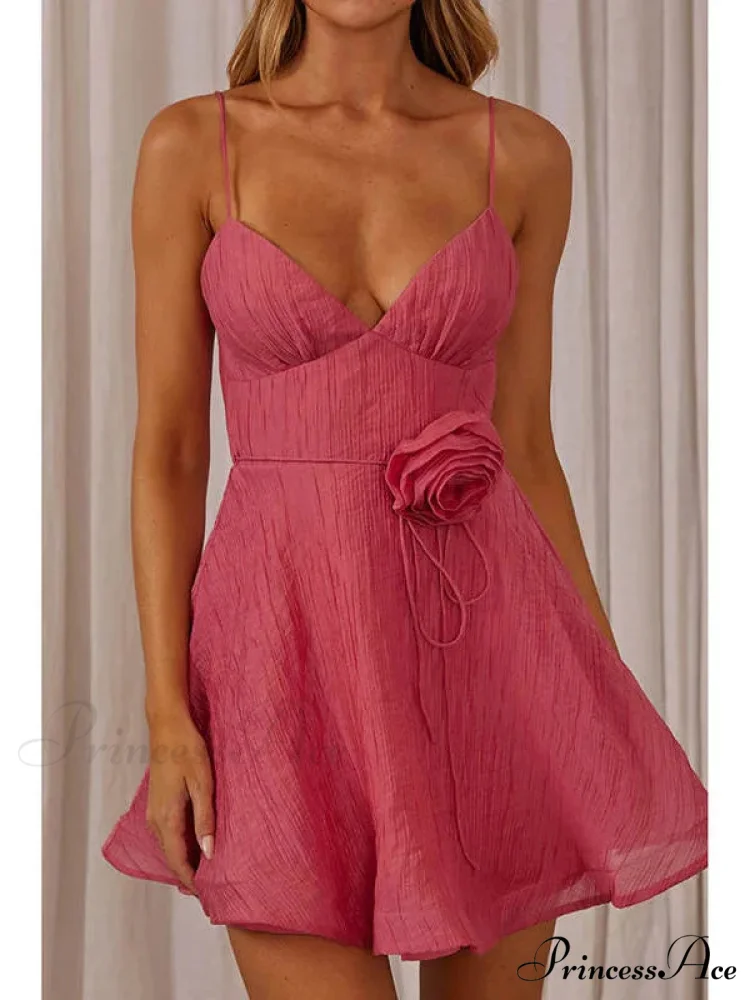 3D Blooming V-Neck Short Dress - Image 5