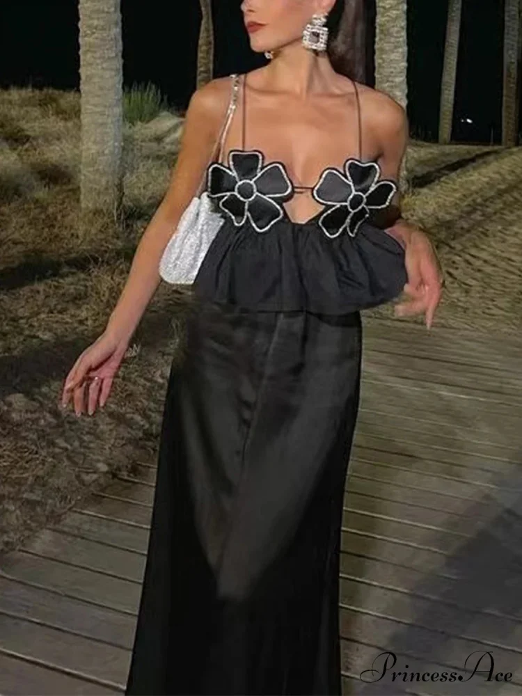 3D Blossom Spaghetti Strap Open-Back Crop Top - Image 2