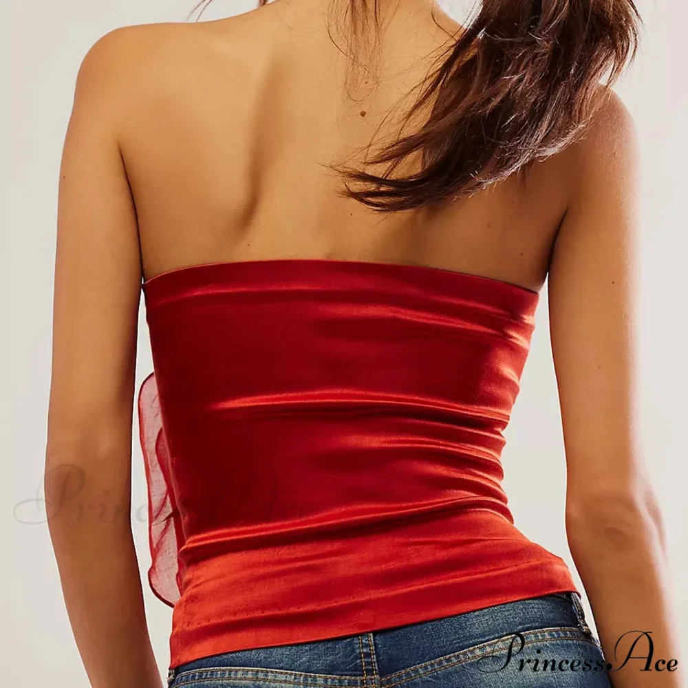 3D Blossom Strapless Mesh Bandeau Crop Top Summer Streetwear - Image 2