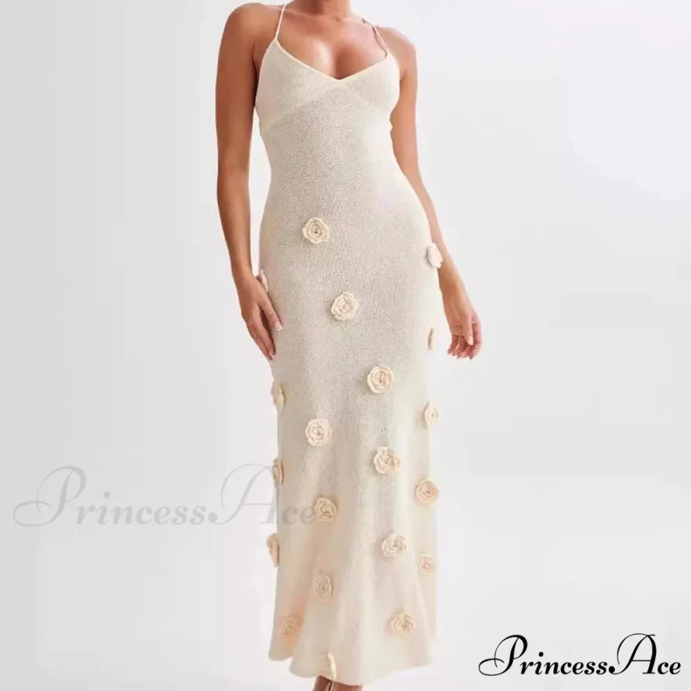3D Blossom V-neck Open-Back Lace-Up Maxi Floral Gown - Image 10