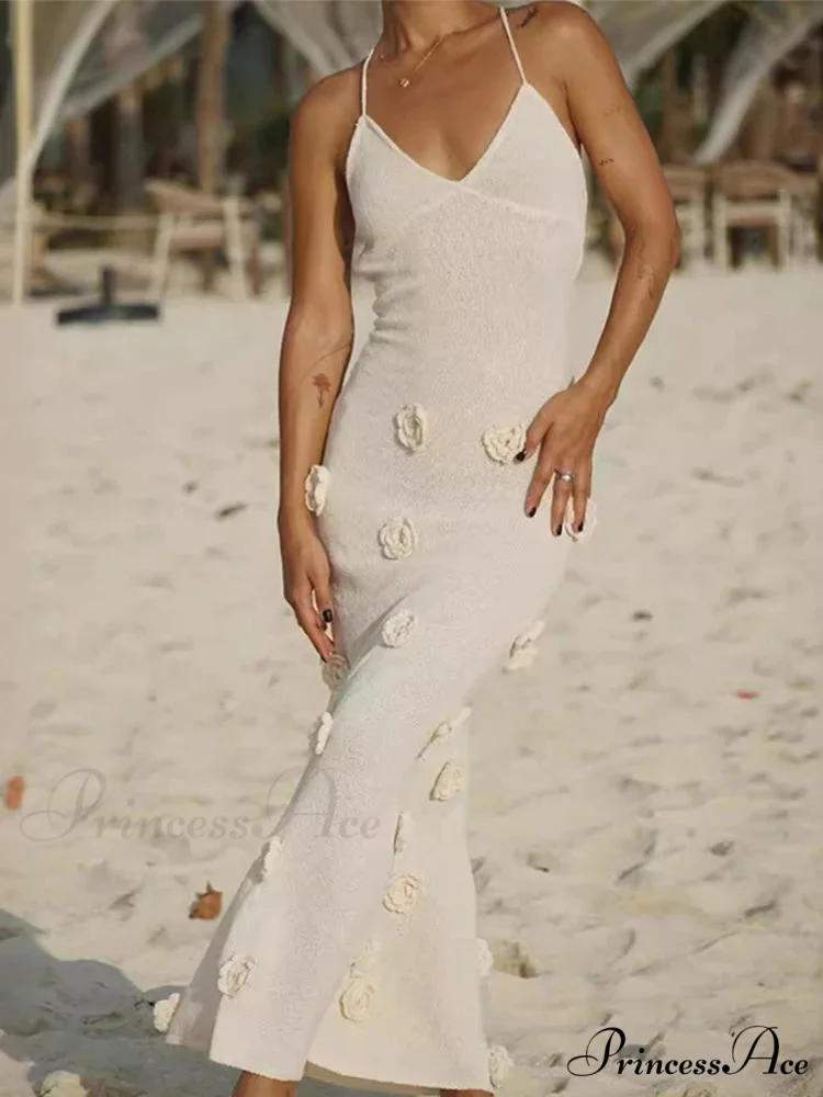 3D Blossom V-neck Open-Back Lace-Up Maxi Floral Gown - Image 4