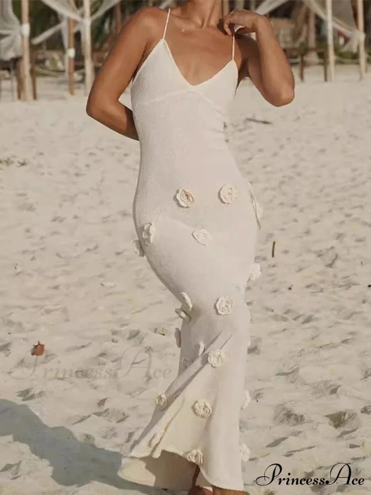 3D Blossom V-neck Open-Back Lace-Up Maxi Floral Gown - Image 5