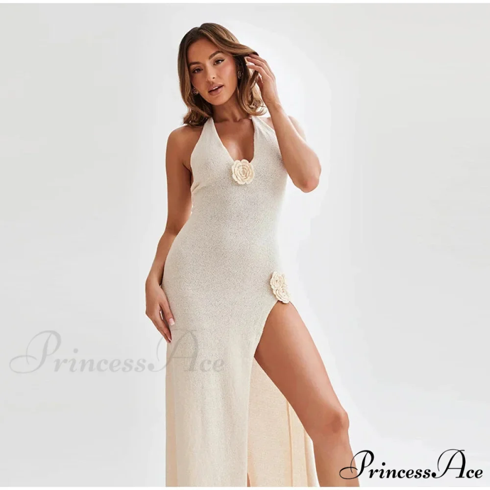 3D Blossom V-neck Open-Back Lace-Up Maxi Floral Gown - Image 7