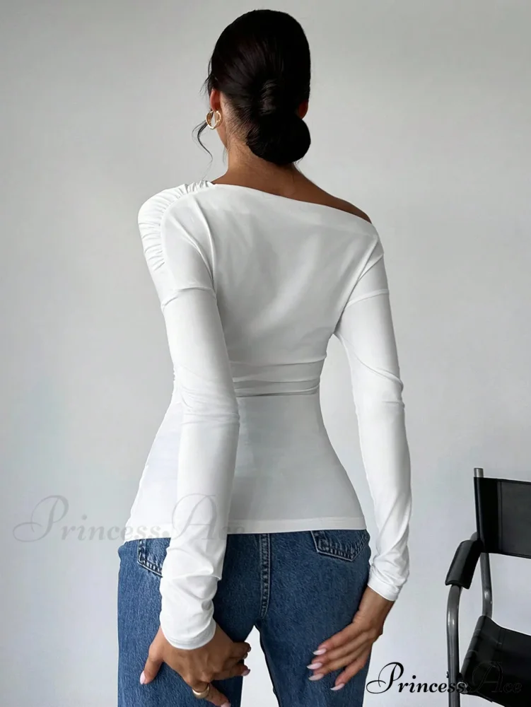A-line Shoulder Long Sleeve Slim Knitted Top Women - Image 2
