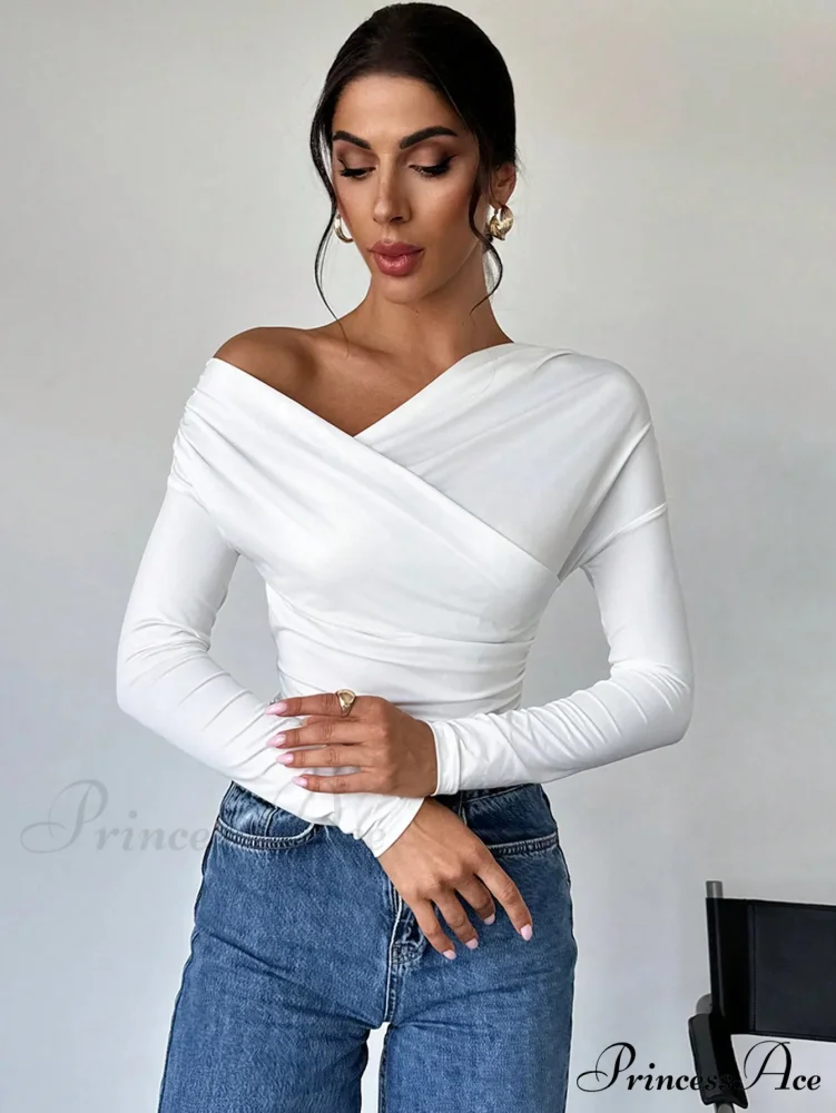 A-line Shoulder Long Sleeve Slim Knitted Top Women - Image 3