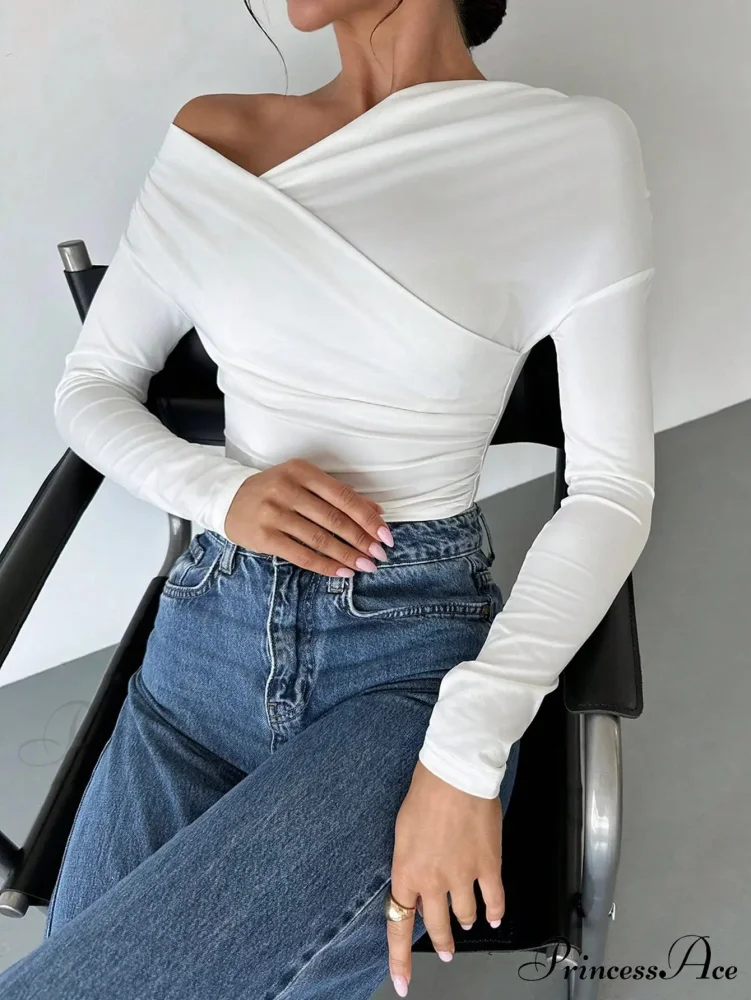 A-line Shoulder Long Sleeve Slim Knitted Top Women - Image 4