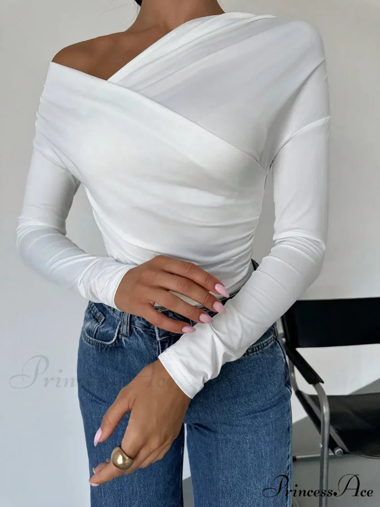 A-line Shoulder Long Sleeve Slim Knitted Top Women - Image 5