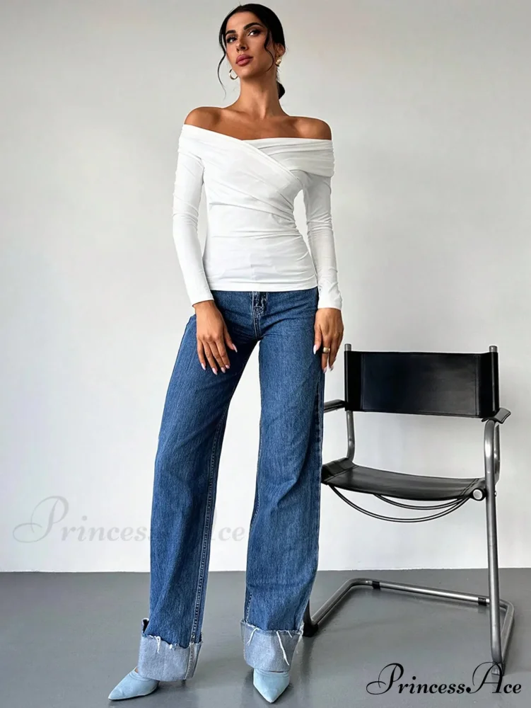 A-line Shoulder Long Sleeve Slim Knitted Top Women - Image 6