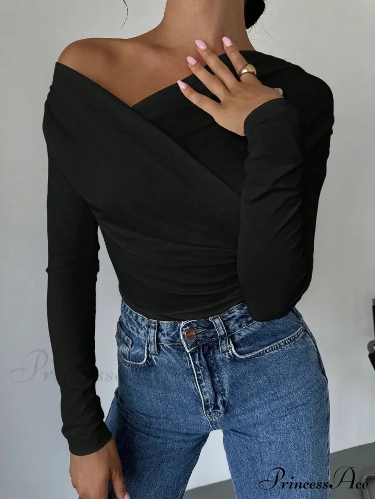 A-line Shoulder Long Sleeve Slim Knitted Top Women - Image 7