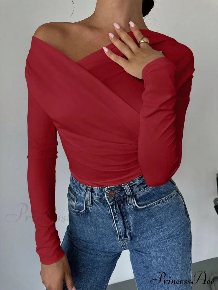A-line Shoulder Long Sleeve Slim Knitted Top Women - Image 8