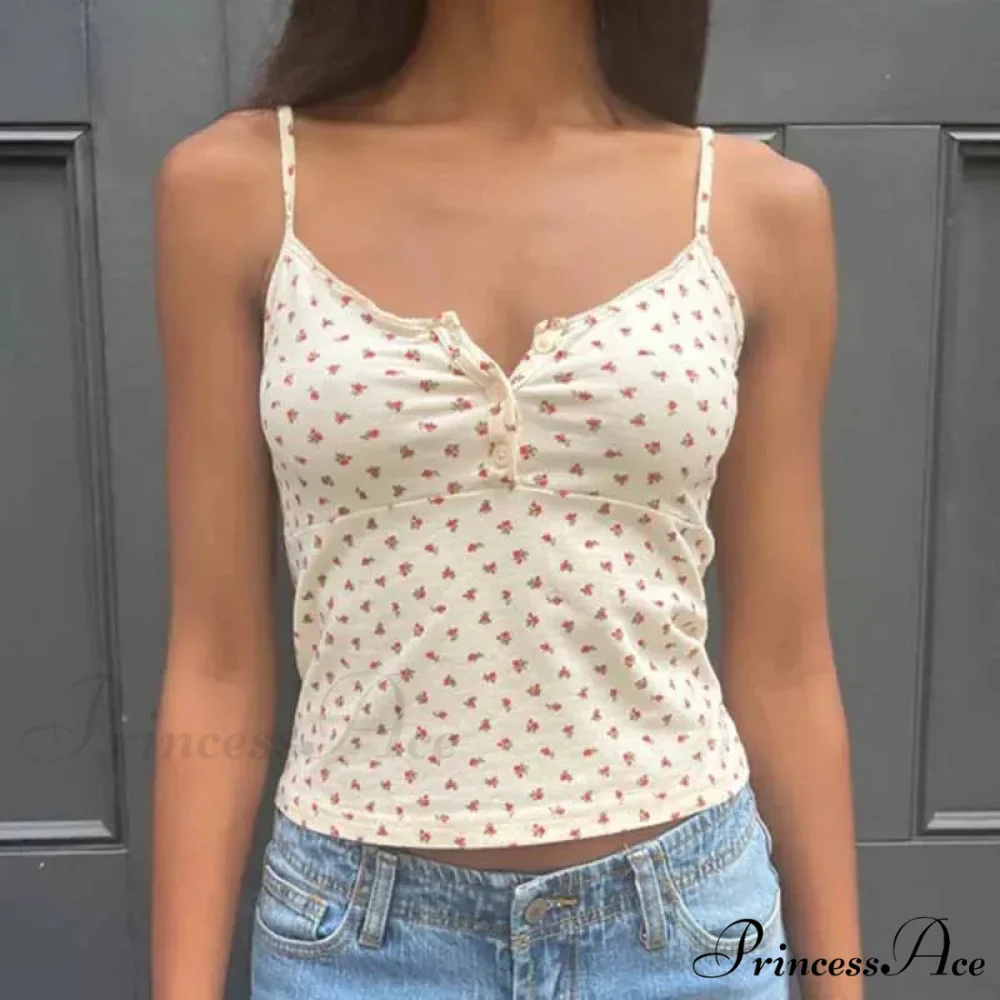 Adorable Flower Pattern Button-Up O Neck Crop Top - Image 3