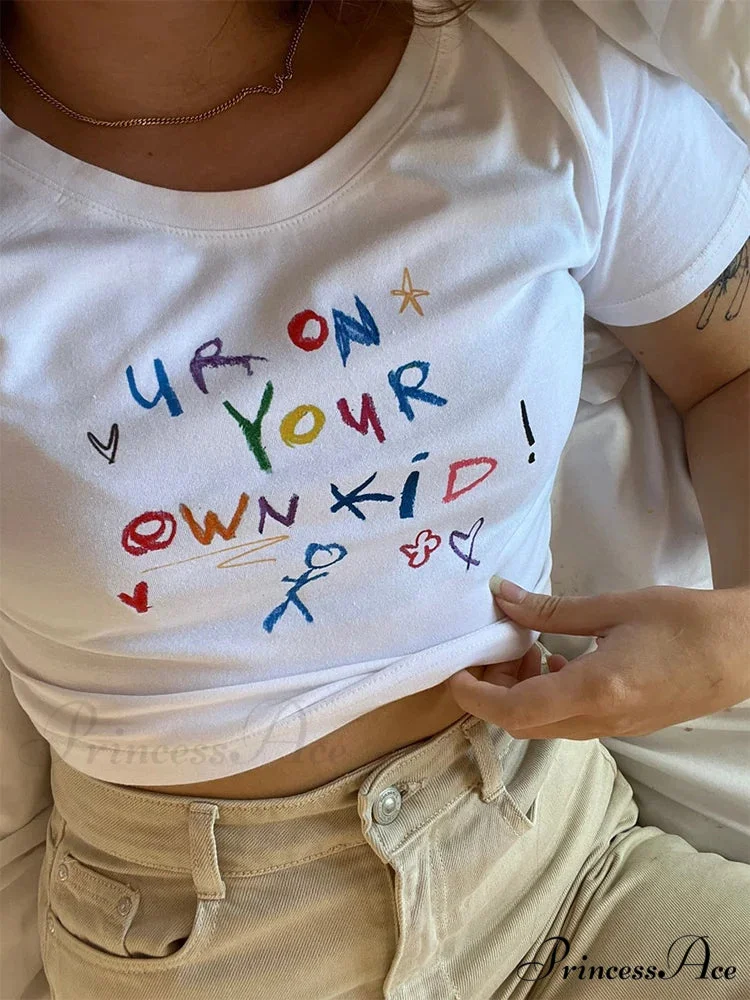Adorable Letter Print Crop Top T-shirt - Image 6