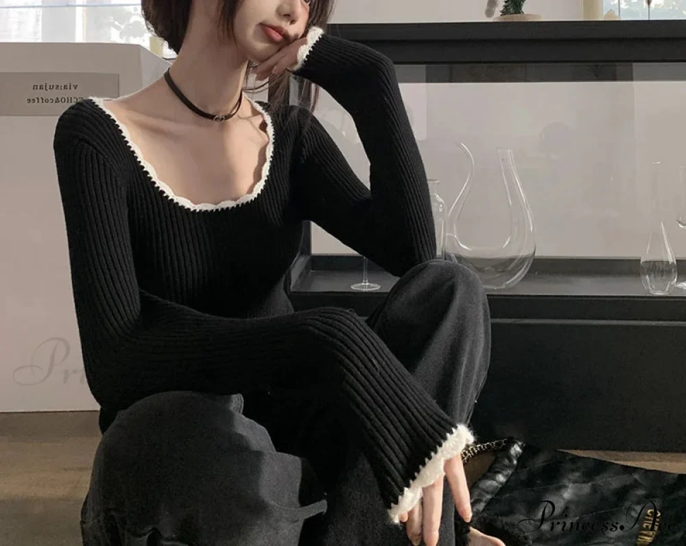 Adorable Round Neck Extended Sleeve Form-Fitting Knitted Crop Top - Image 5