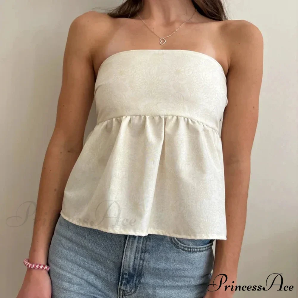 Adorable Summer Floral Strapless Bandeau 00s Backless Tie Up Bodydoll Y2K Crop Top - Image 5