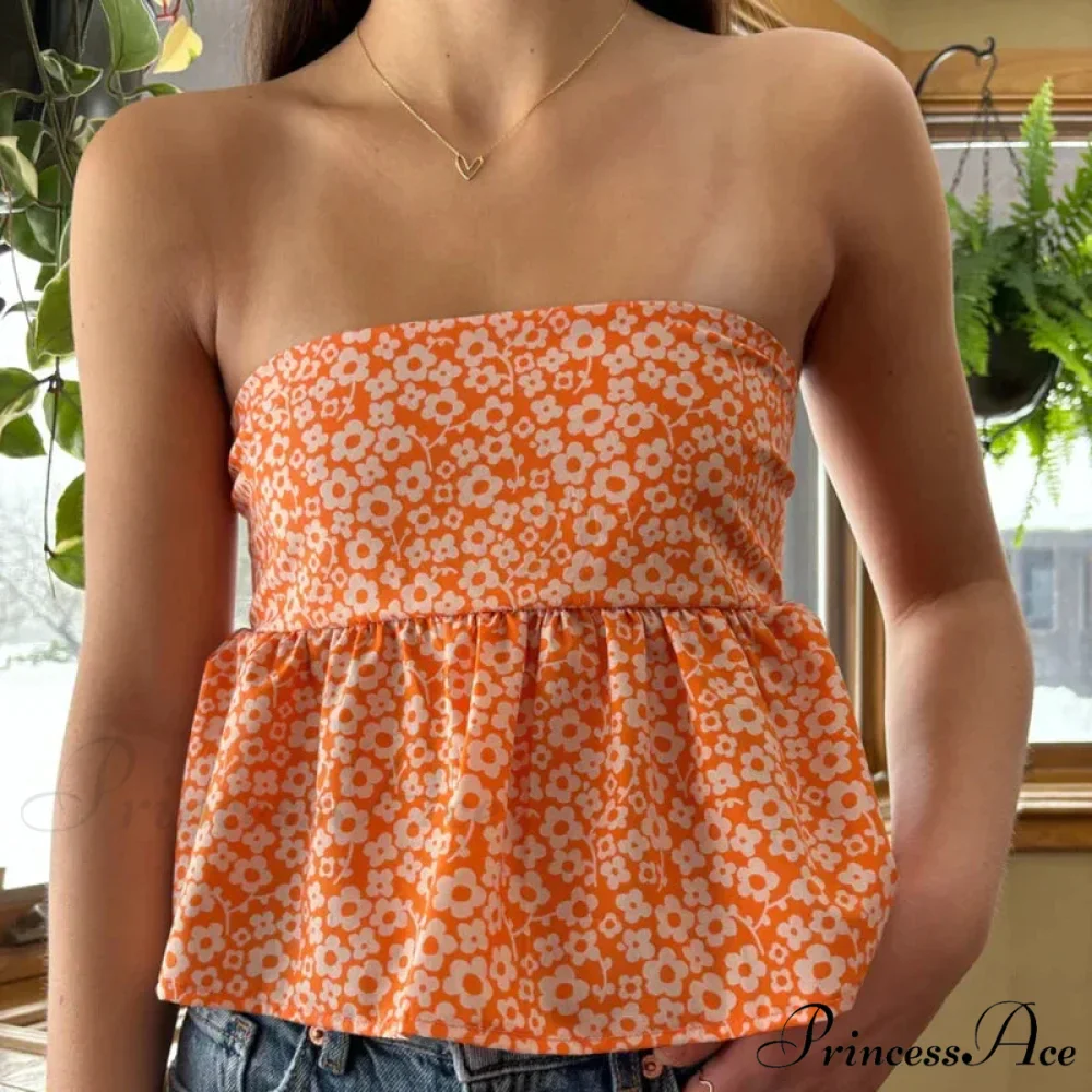 Adorable Summer Floral Strapless Bandeau 00s Backless Tie Up Bodydoll Y2K Crop Top - Image 6