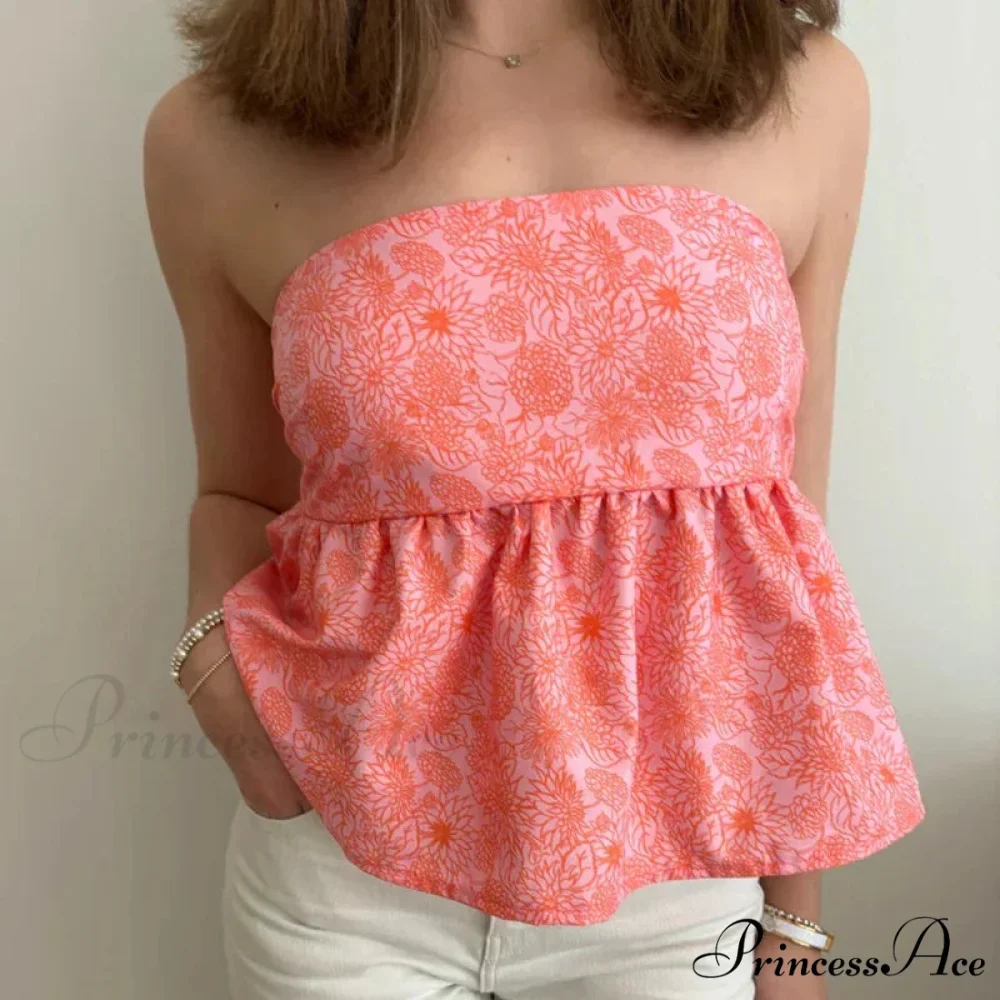 Adorable Summer Floral Strapless Bandeau 00s Backless Tie Up Bodydoll Y2K Crop Top - Image 7