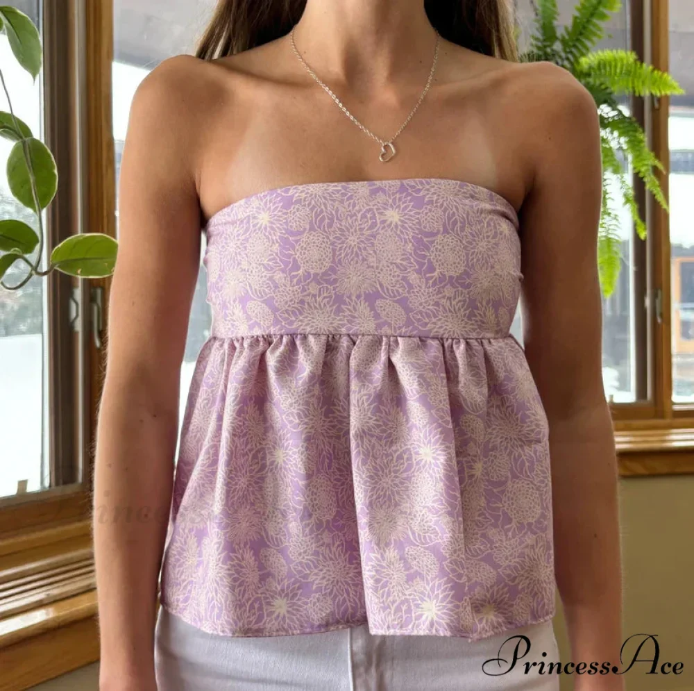Adorable Summer Floral Strapless Bandeau 00s Backless Tie Up Bodydoll Y2K Crop Top - Image 8