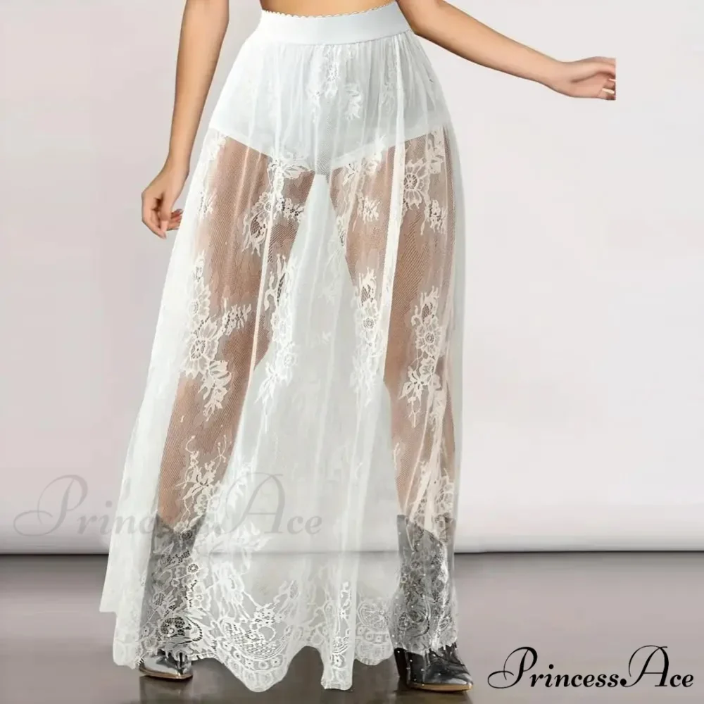 Airy Checkered Mesh Maxi Skirt Gloomy Design Embroidery - Image 4