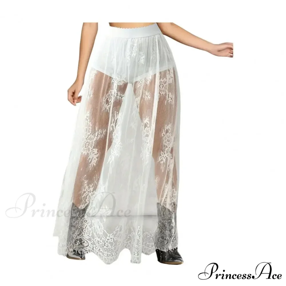 Airy Checkered Mesh Maxi Skirt Gloomy Design Embroidery - Image 5