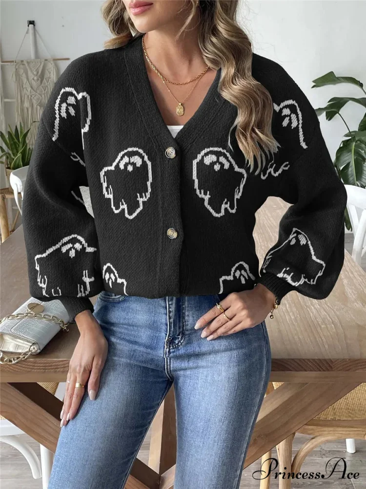 Animated Jacquard Halloween Button-up Cardigan - Image 5