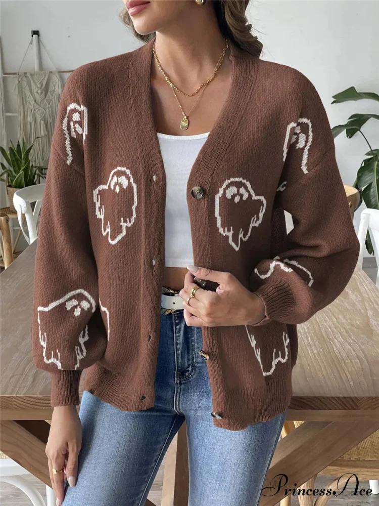 Animated Jacquard Halloween Button-up Cardigan - Image 6