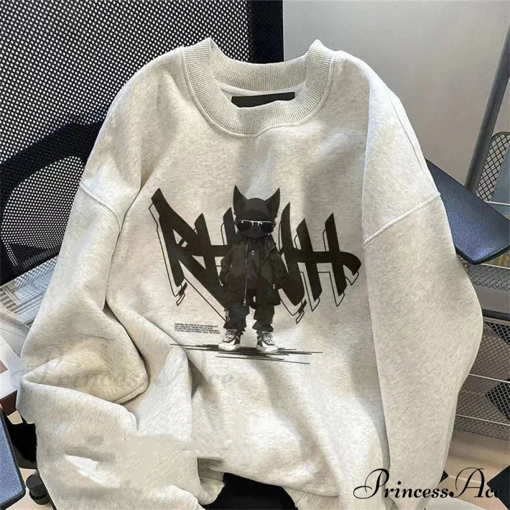 Anime Print Fleece Retro Sweatshirt - Image 2