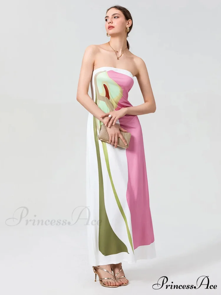 Antique Abstract Flower Strapless Open-Back Loose Tube Top Flower Dress - Image 5