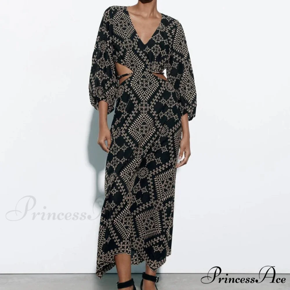 Antique Cultural Stitching Bohemian Dress - Image 2