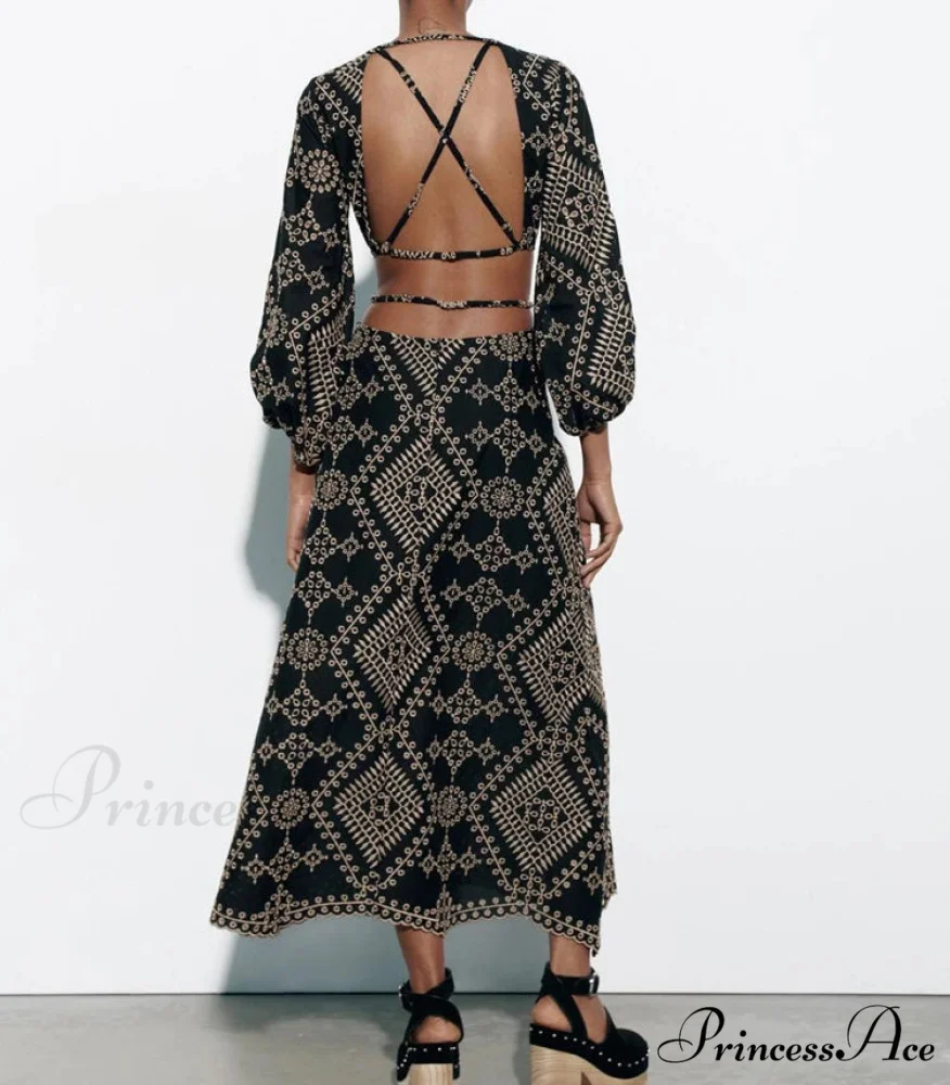 Antique Cultural Stitching Bohemian Dress - Image 3