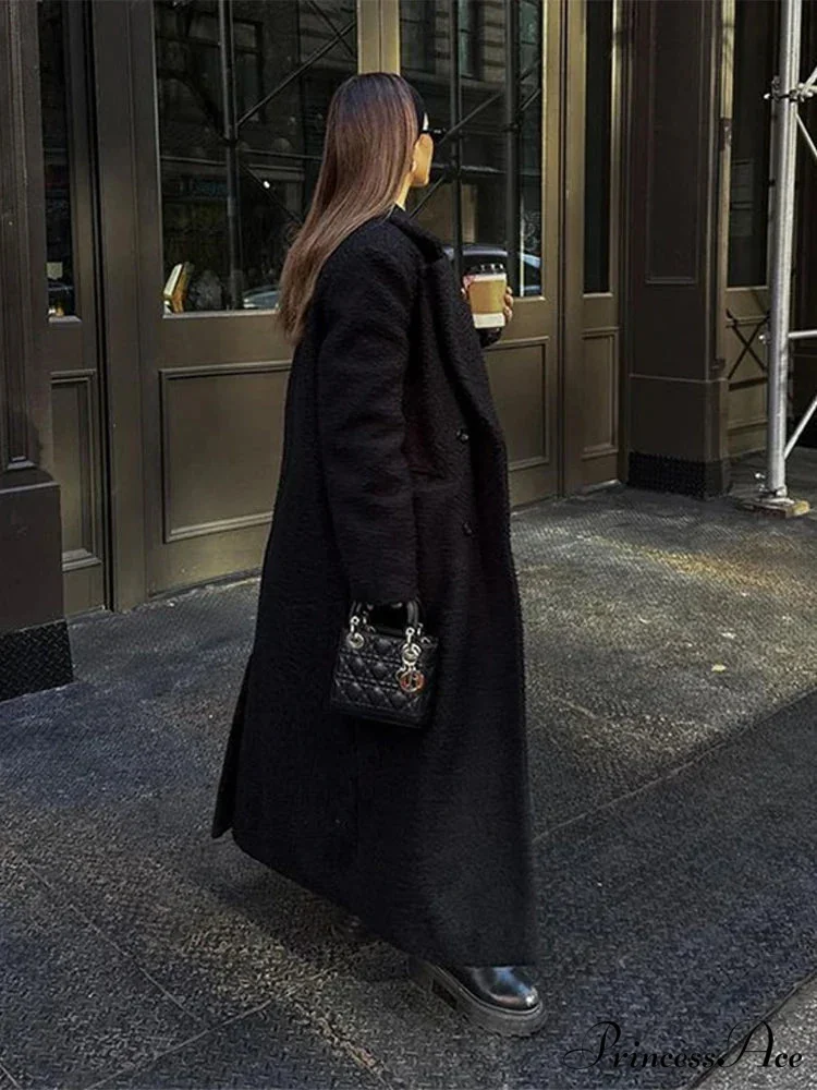 Antique Dark Woolen Dual-Buttoned Overcoat - Image 4