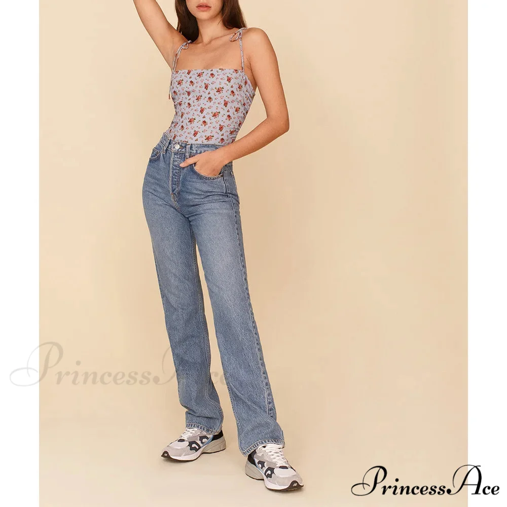 Antique Flower Smocked Bind Strap Slim Fitted Crop Cami Top - Image 3