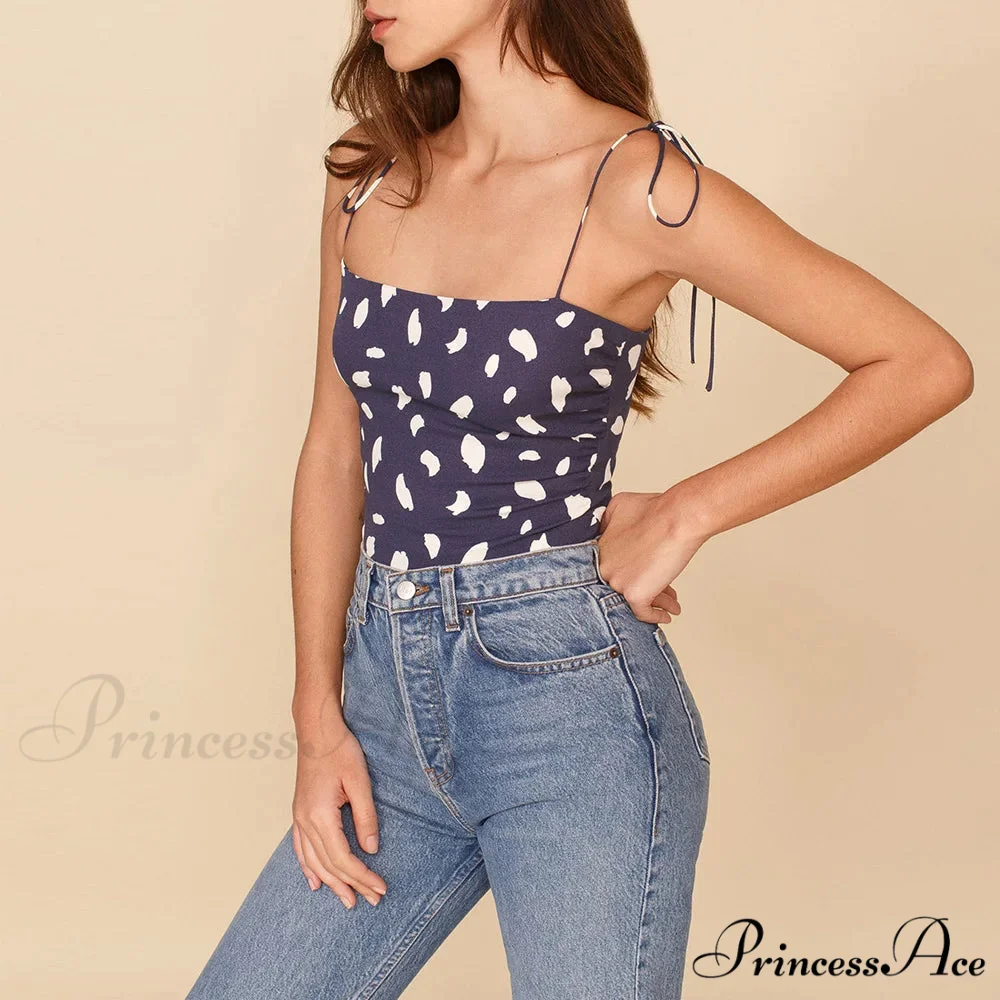 Antique Flower Smocked Bind Strap Slim Fitted Crop Cami Top - Image 5