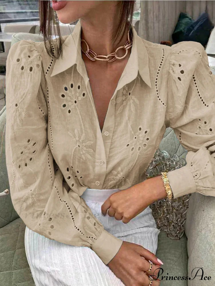 Antique Flower Stitching Hollow Out Puff Sleeve Boho Top - Image 5