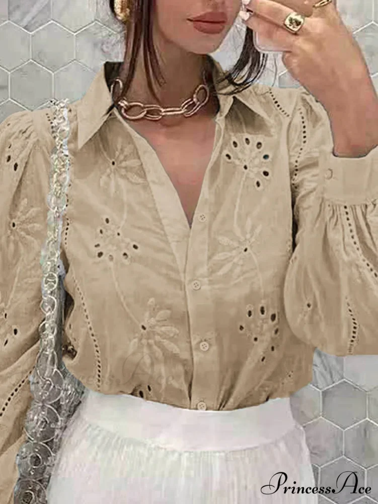 Antique Flower Stitching Hollow Out Puff Sleeve Boho Top - Image 6