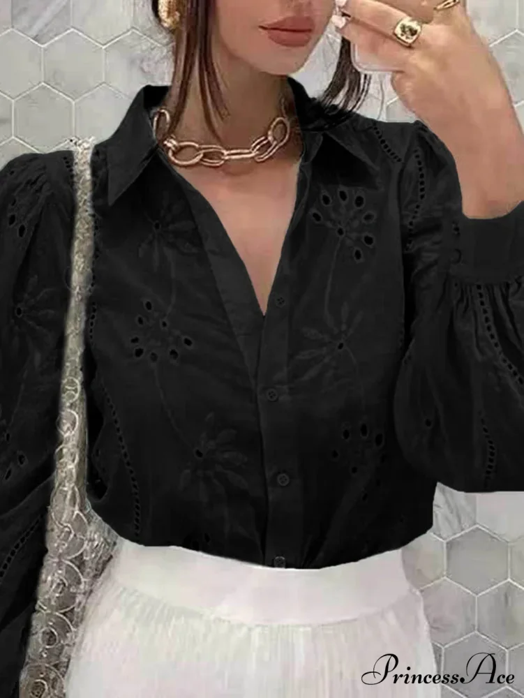 Antique Flower Stitching Hollow Out Puff Sleeve Boho Top - Image 8