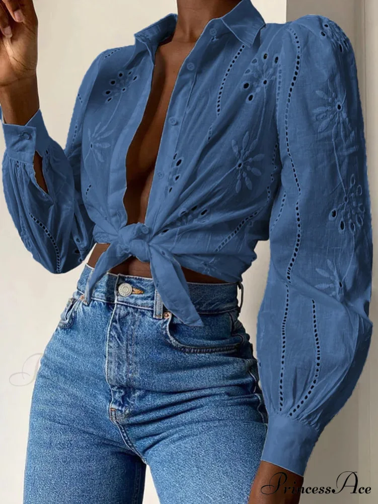 Antique Flower Stitching Hollow Out Puff Sleeve Boho Top - Image 9