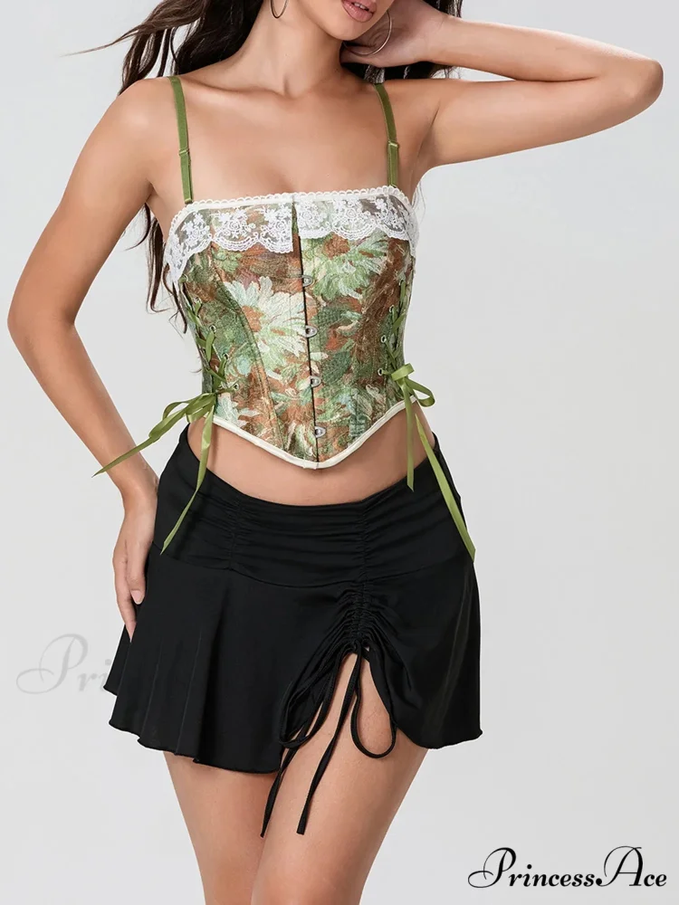 Antique Flowery Lace Edging Bind-up Spaghetti Strap Bustier - Image 3