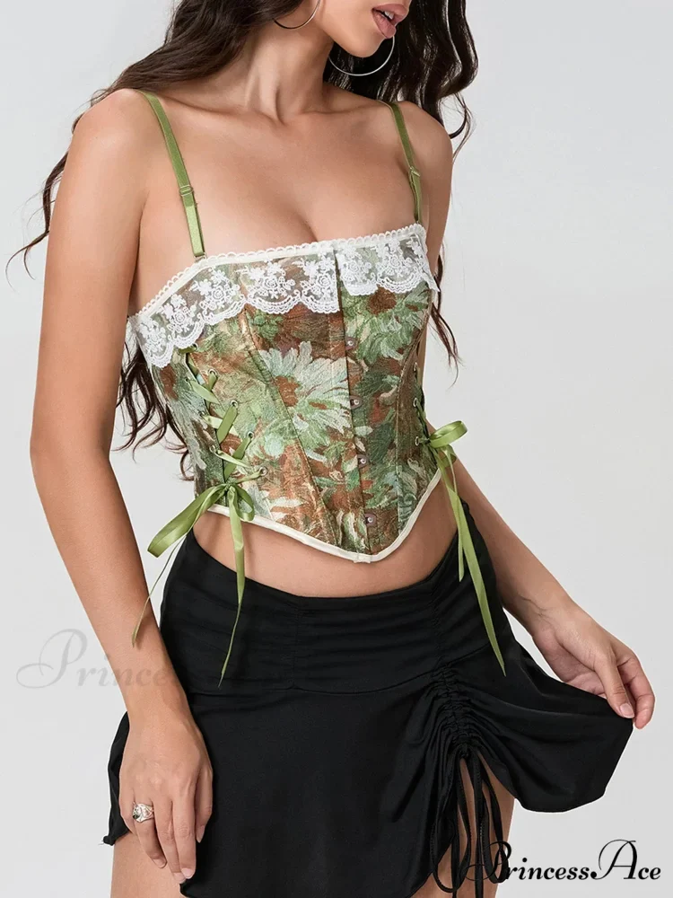 Antique Flowery Lace Edging Bind-up Spaghetti Strap Bustier - Image 4
