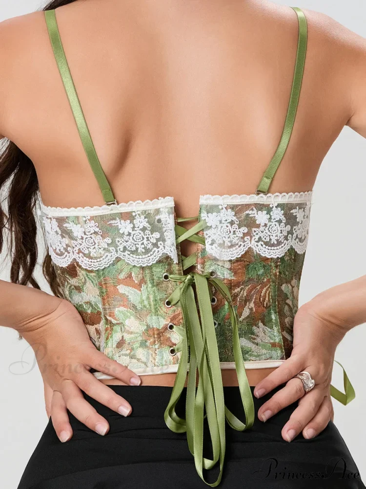 Antique Flowery Lace Edging Bind-up Spaghetti Strap Bustier - Image 5