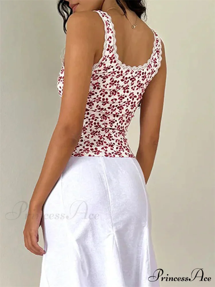 Antique Flowery Lace Trim Sleeveless Crop Top - Image 2